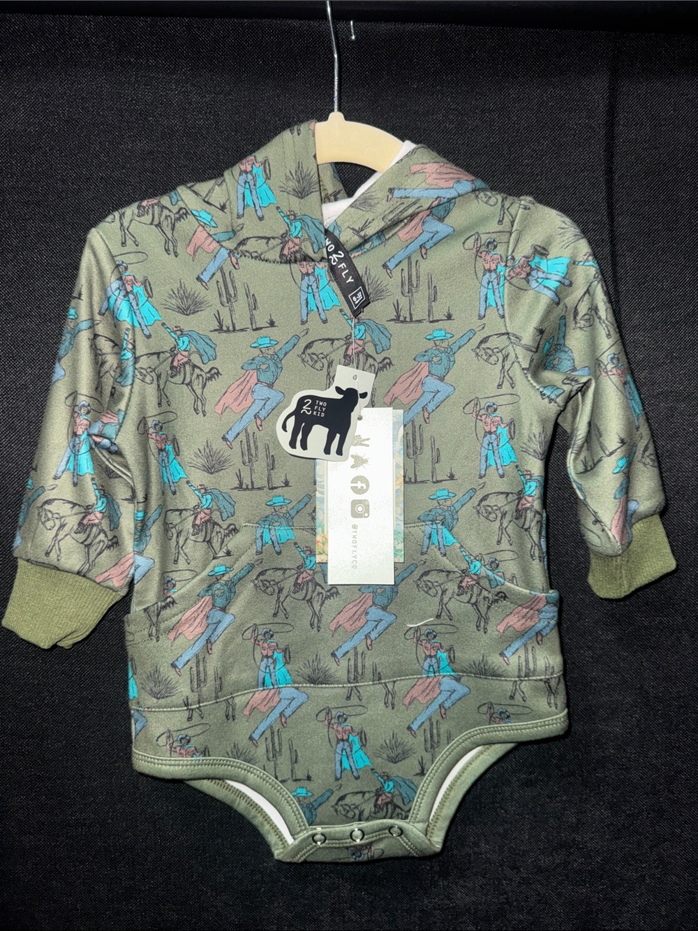 Unisex Olive Cowboy Print Hooded Baby Bodysuit by Carter's